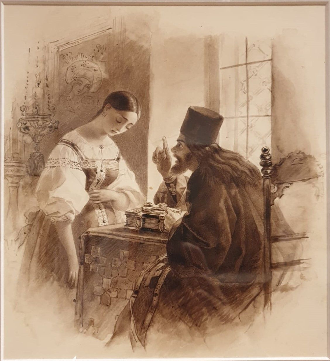 Андрей Горонович (1818 - не ранее 1889) Исповедь. Копия с сепии К.П.Брюллова