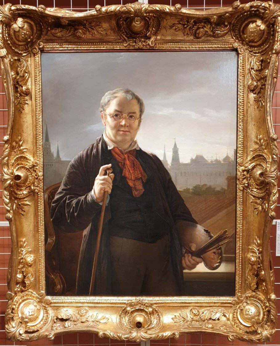 Тропинин В.А. 1780-1857 Автопортрет с кистями и палитрой на фоне окна с видом на Кремль 1844