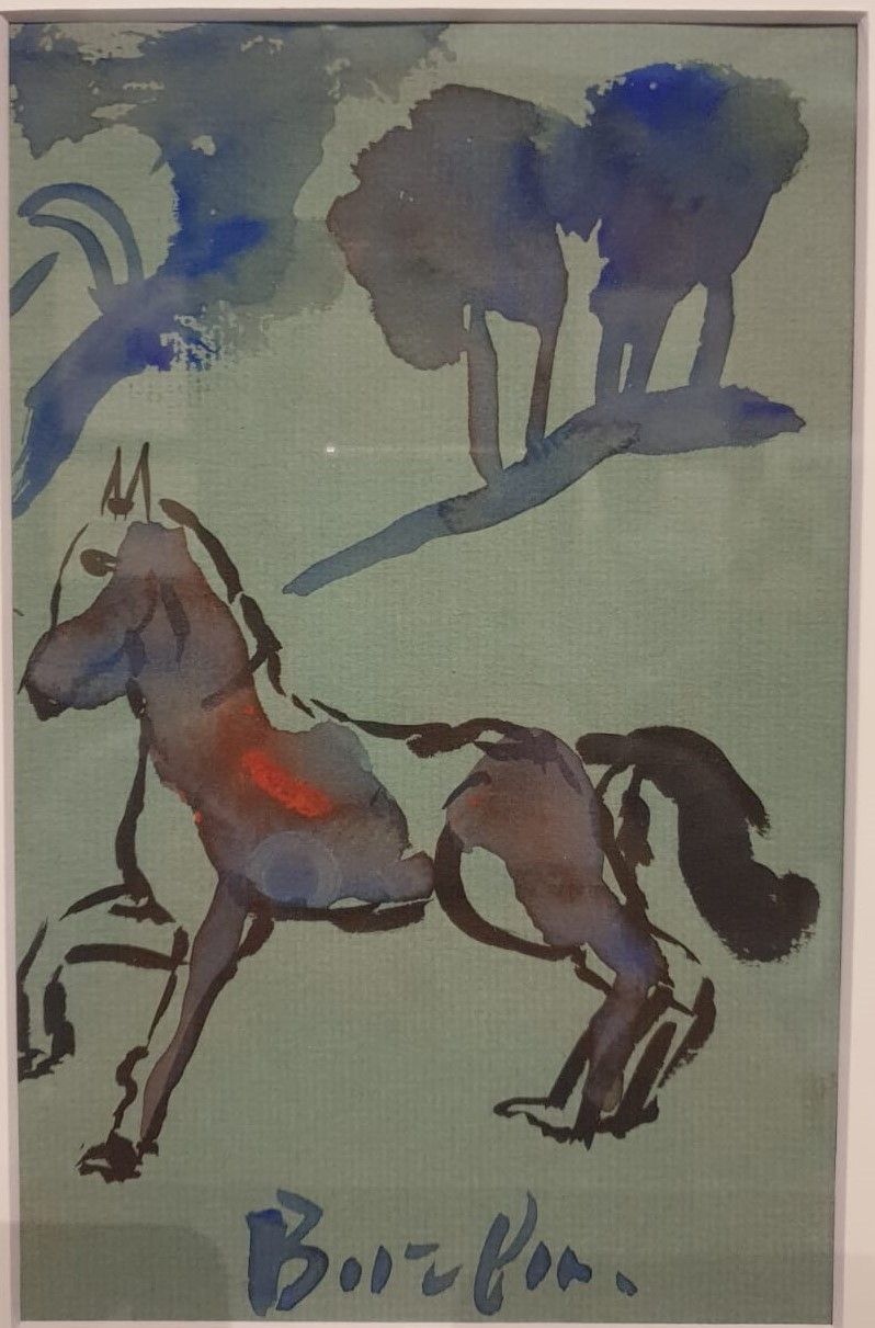 Давид Бурлюк Пейзаж с лошадью в синих тонах. 1934. Бумага верже, акварель