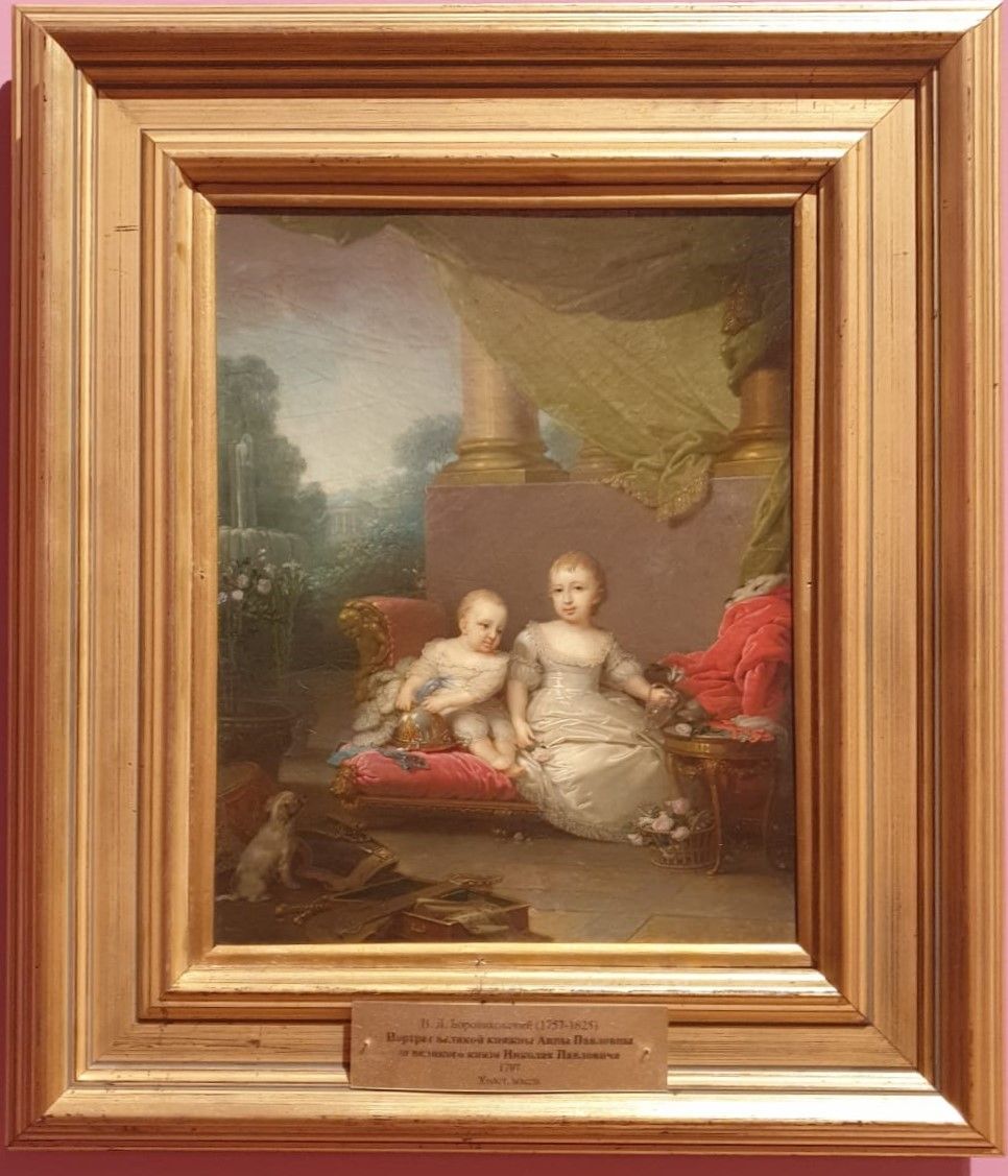 Владимир Лукич Боровиковский (1757-1825) Портрет великой княжны Анны Павловны и великого князя Николая Павловича детьми. 1797. Холст, картон, масло