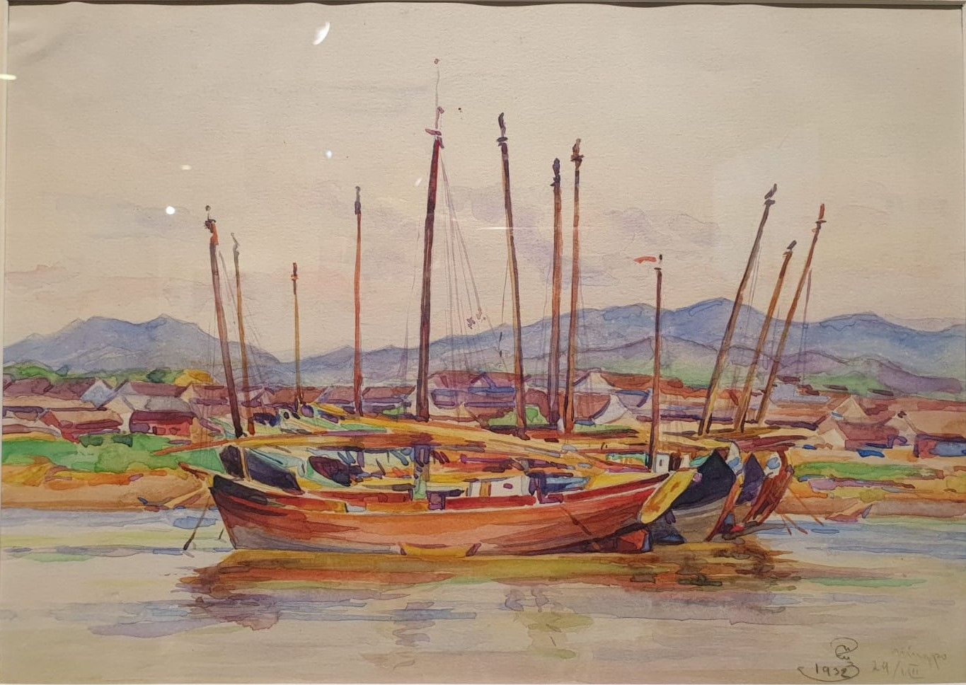 Мстислав Щировский Пейзаж морского побережья с джонками Китай, 1932 Бумага, гуашь