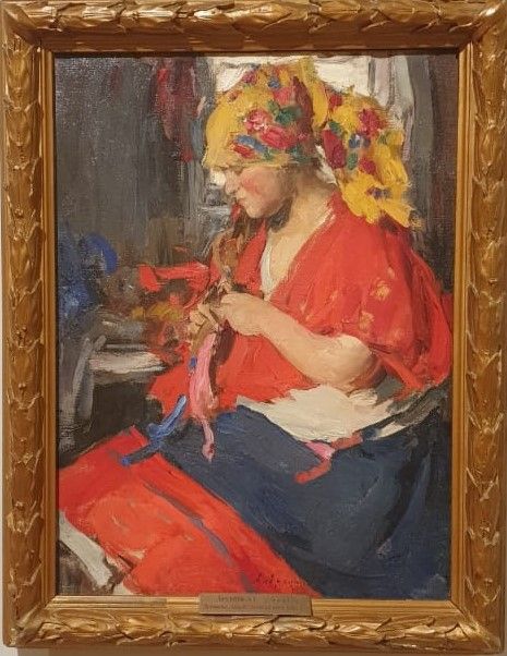 Абрам Архипов Девушка, заплетающая косу  1919 холст, масло