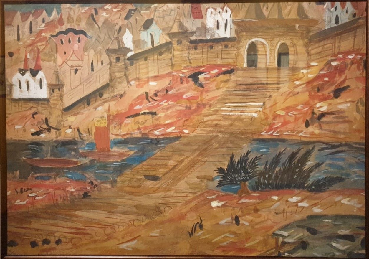 Д.С.Стеллецкий Эскиз декораций  1908 Постановка трагедии А.К.Толстого "Царь Федор Иоаннович" Картон, бумага, акварель