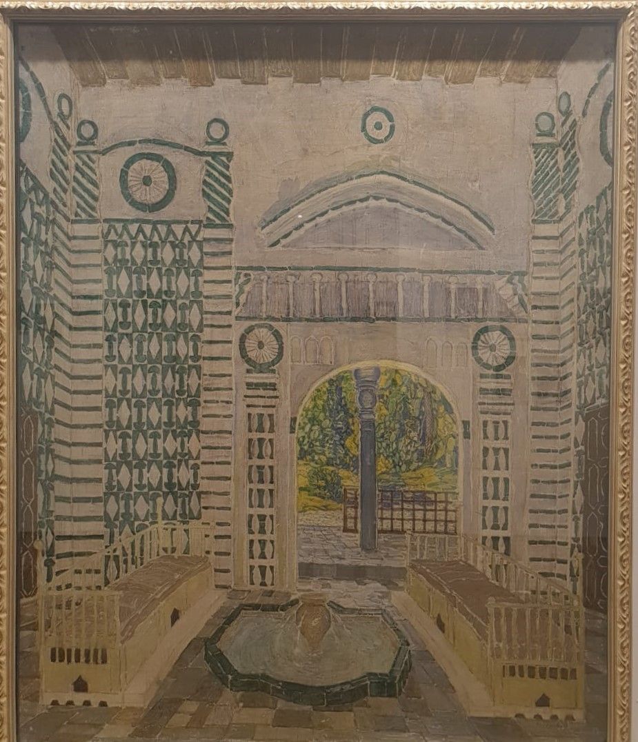 А.Я.Головин Декорация 3-го действия 1-й картины Бассейн 1929 Эскиз к спектаклю "Отелло" по пьесе Уильяма Шекспира Фанера, темпера