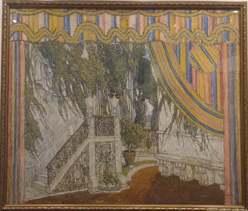 А.Я.Головин Декорация 5ой картины Балкон замка. 1927 год Эскиз к спектаклю "Безумный день, или Женитьба Фигаро" по пьесе Пьера Бомарше Фанера, темпера