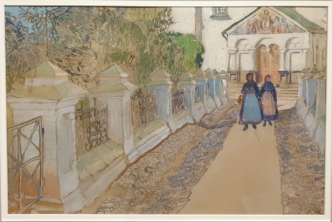 Дмитрий Кардовский В монастыре. Переславль-Залесский 1904 Бумага на картоне, темпера, черный карандаш
