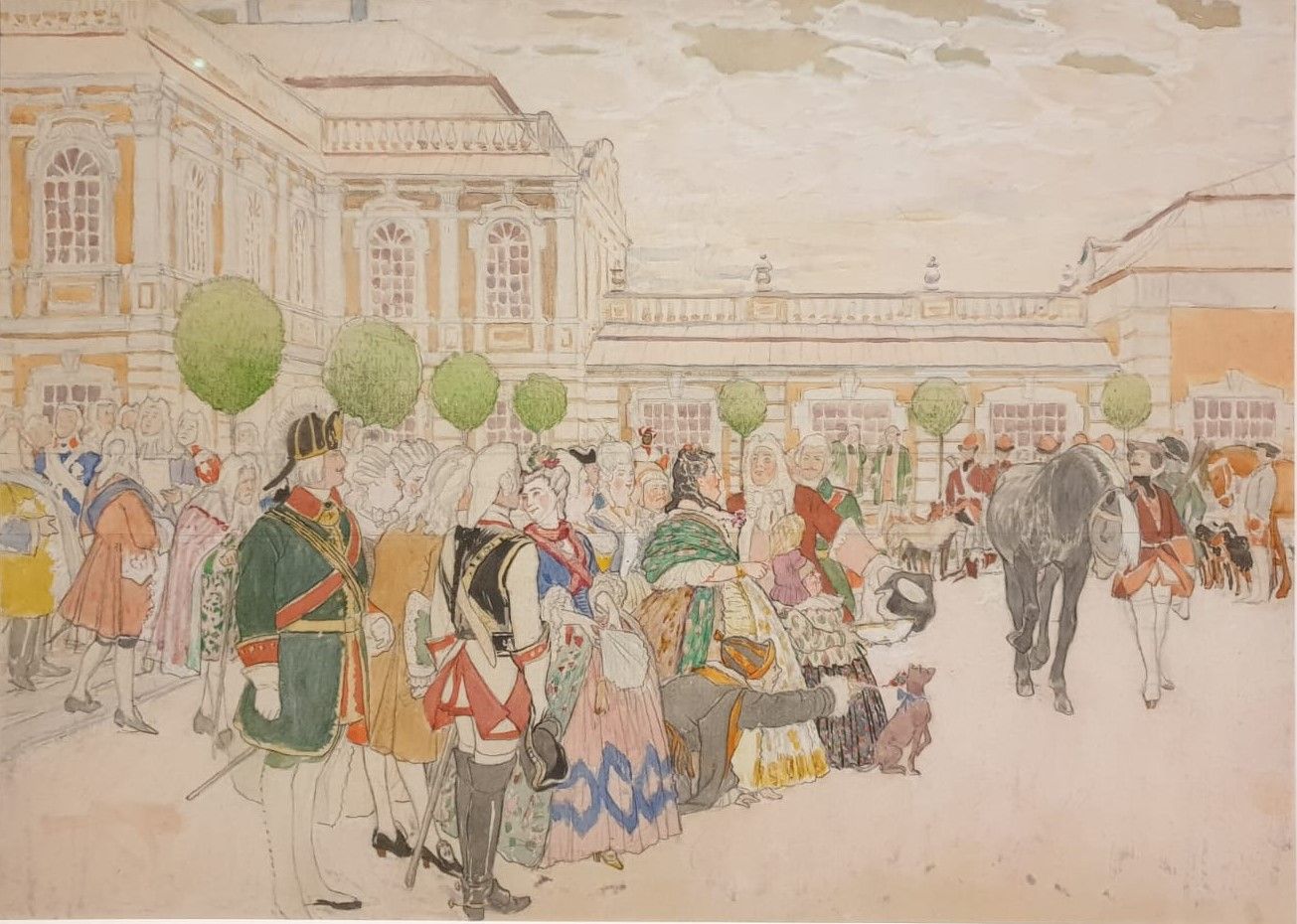 Дмитрий Кардовский Императрица Анна Иоанновна и ее двор. Конец 1900-х Бумага, гуашь, графитный карандаш