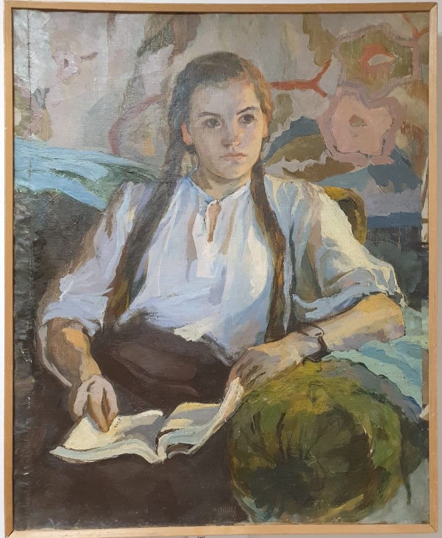 Лидия Тимошенко С книгой Холст, масло 1944