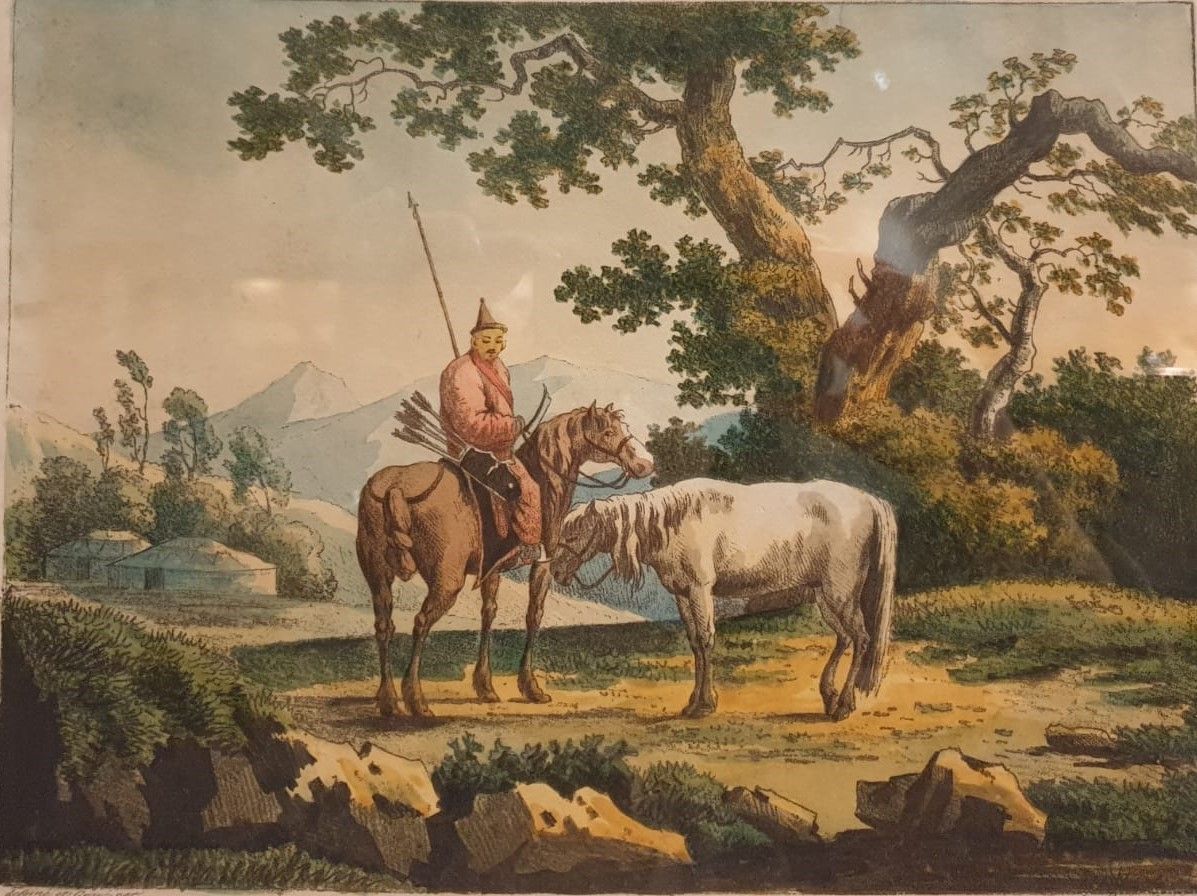 Андрей Мартынов (1768-1826) Вооруженный киргиз 1808 бумага, мягкий лак, акварель