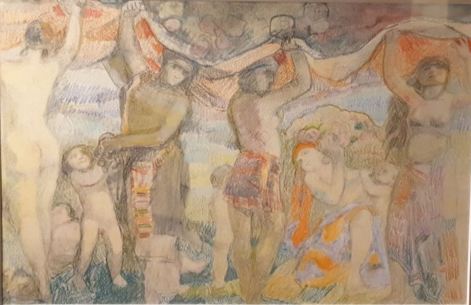 Александра Коновалова. Сбор урожая. 1900-е. Бумага, карандаш. Частная коллекция.