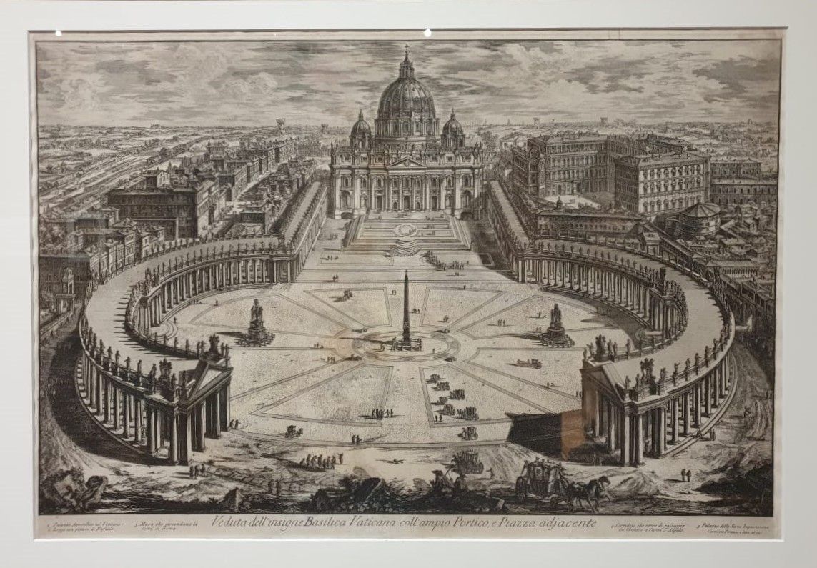 Джованни Батиста Пиранези (1720-1778) Вид на знаменитую Ватиканскую Базилику, обширную колоннаду и площадь 1775 офорт, резец. Собрание М.Б.Атаянца