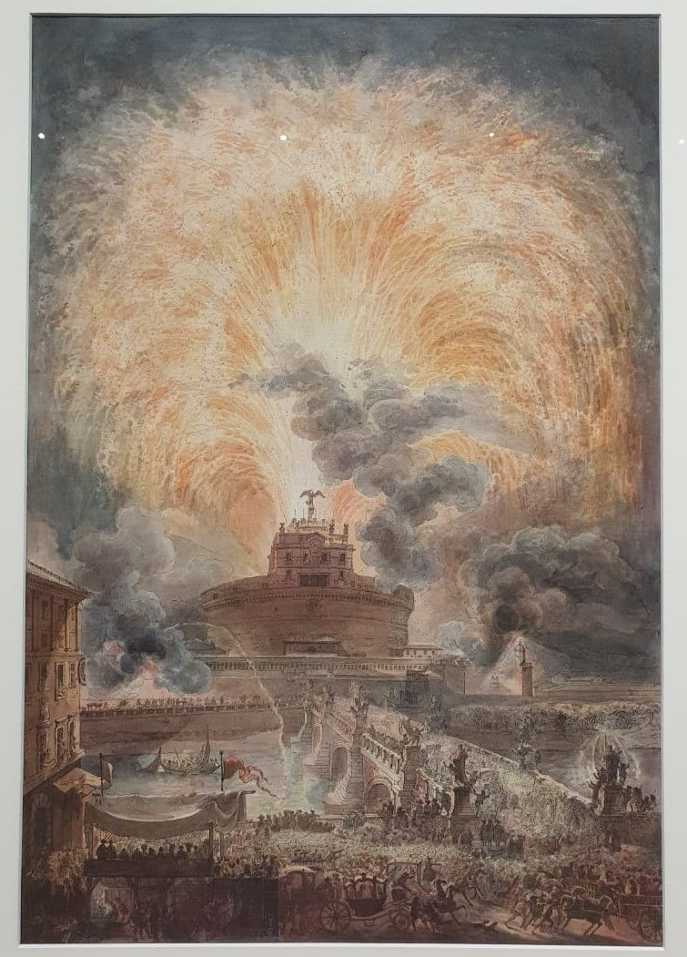 Франческо Пиранези (1758-1810) Луи-Жан Депре (1743-1804) Фейерверк над замком Святого Ангела в Риме, 1790-е офорт, акварель