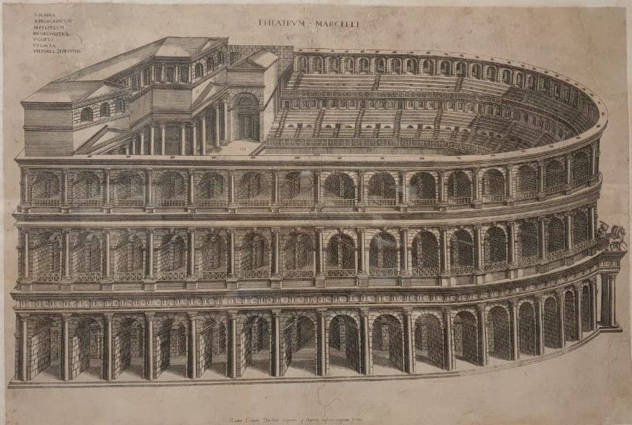 Анонимный гравер по гравюре Никола Беатризе (около 1507-около 1566) с рисунка Пирро Лигорио (1513-1583) Театр Марцелла 1558-1573 офорт, резец Собрание М.Б.Атаянца