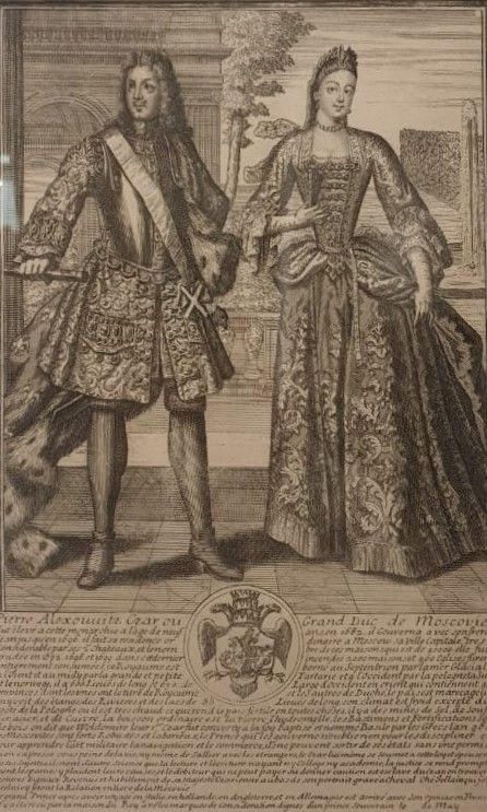 Портрет Петра I и Екатерины I Гравюра, 1717