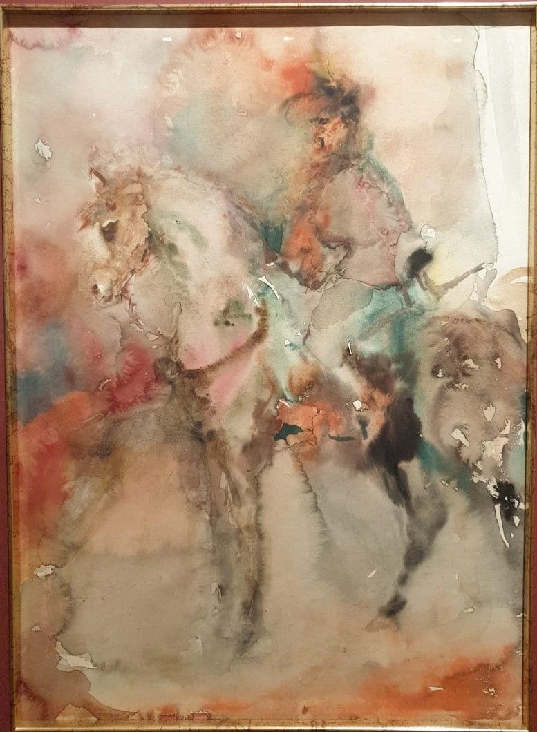 Наездник 1959 бумага, акварель