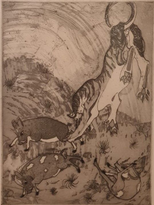 Оровида Камиль Писсарро Кабаны и тигр 1925 бумага, офорт, акватинта