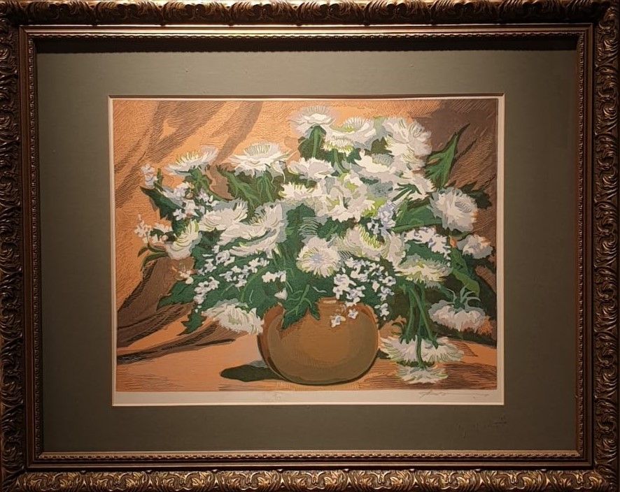 Белые астры. 1980-е бумага, линогравюра