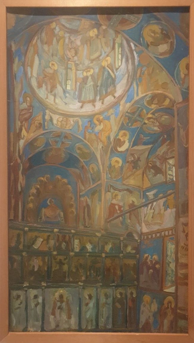 Церковь Успения  Богородицы на Волотовом поле Интерьер  Рисунок А.А. Громова 1920 картон, масло