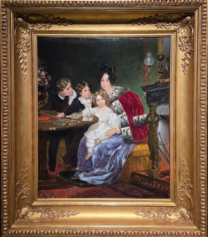 Портрет Е.П.Гаггариной с сыновьями Евгением, Львом и Феофилом. 1824. холст, масло