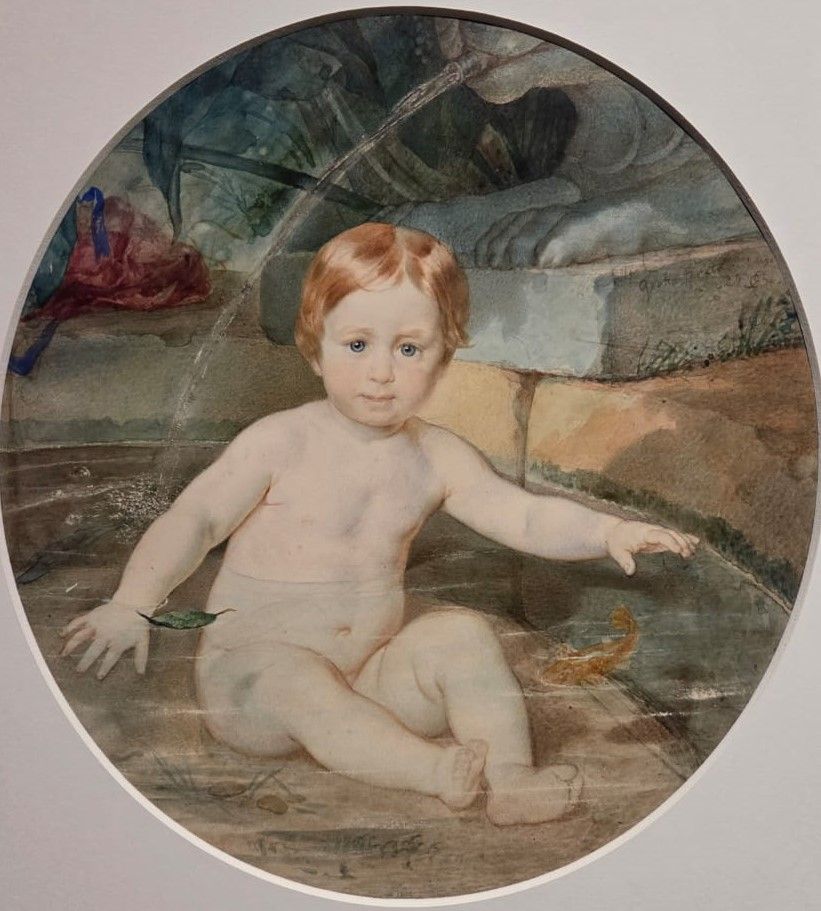 Ребенок в бассейне (Портрет князя А.Г.Гагарина в детстве) 1829 бумага, наклеенная на картон, акварель, графитный карандаш, проскребание