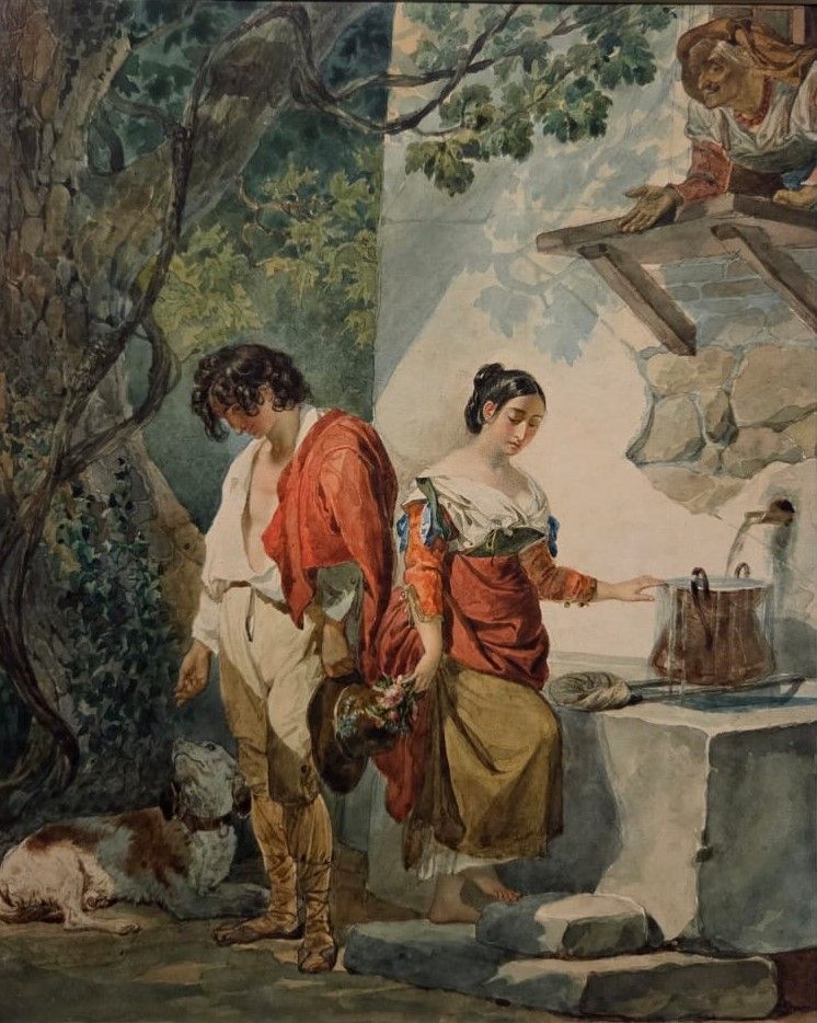 Прерванное свидание ("Вода уж чрез бежит...") 1827-1830 Картон, акварель, белила, графитный карандаш