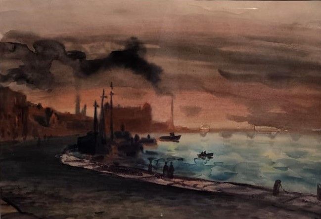 Городской пейзаж. Большая Пушкарская. Конец 1940-х. бумага, акварель