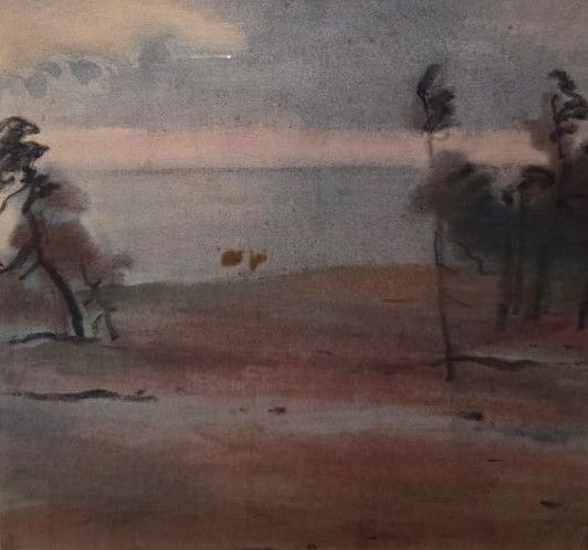 Прибрежный пейзаж. Конец 1930-х. бумага, акварель