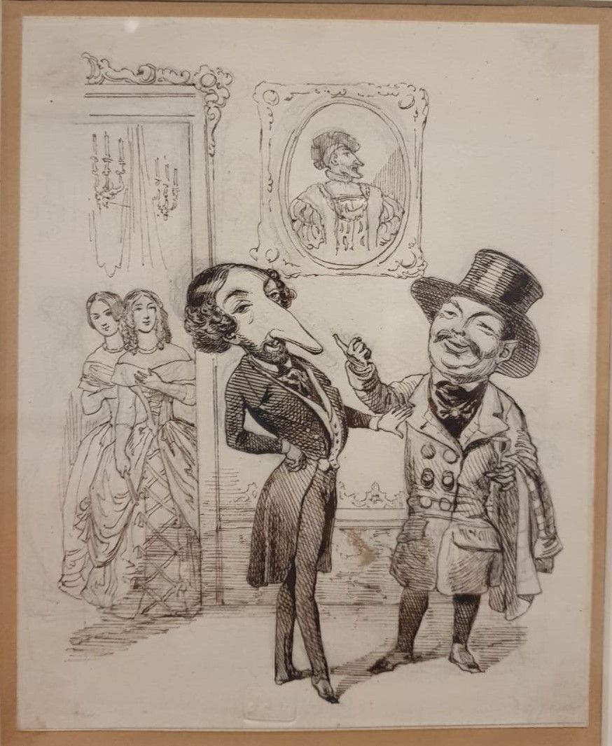 Гранвиль 1803-1847 Красивое лицо большой нос не испортит Бумага, перо коричневым тоном, следы графитного карандаша