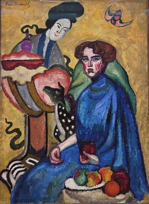 Дама с китаянкой. Портрет Е.И.Киркальди. 1910 холст, масло