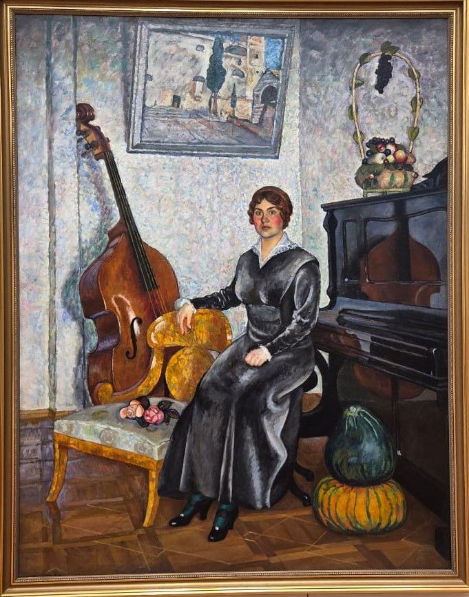 Дама с контрабасом. 1915. холст, масло