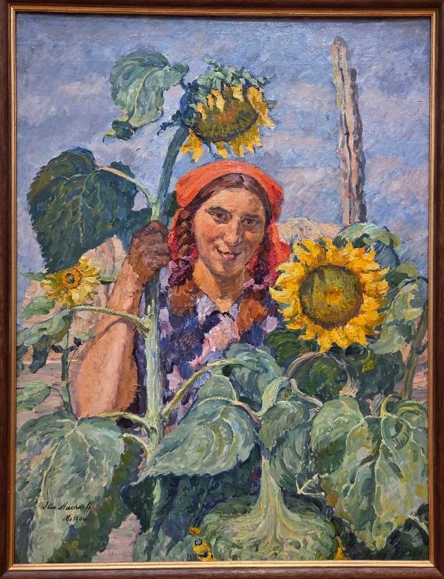 Девушка с подсолнухами. Портрет Зои Андреевой. 1930-1933. холст, масло