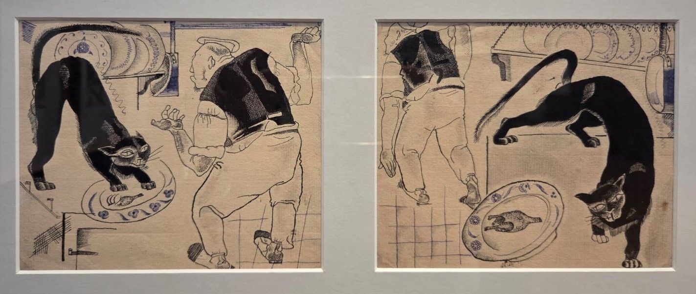 Кот и повар. 1922. иллюстрация к басне И.А.Крылова Бумага, цветные чернила