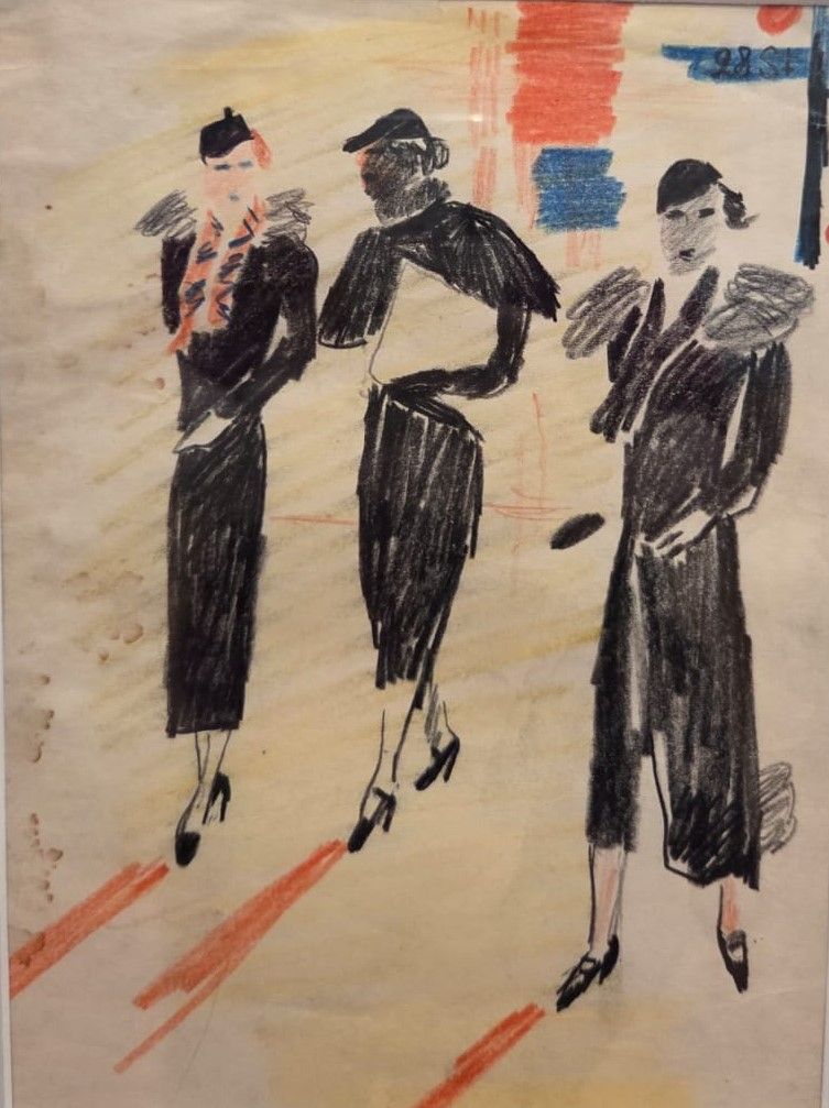 Американки. 1935. бумага, цветные карандаши.