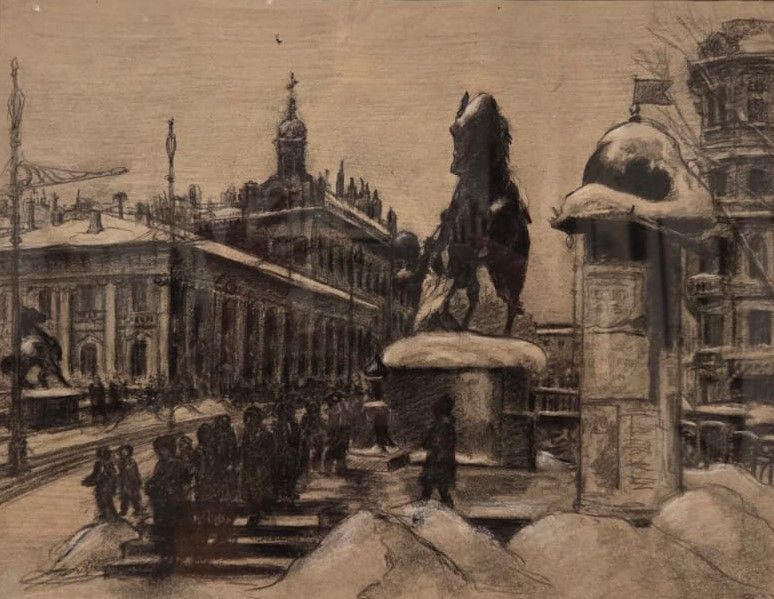Елизавета Кругликова. Аничков мост. 1925. монотипия