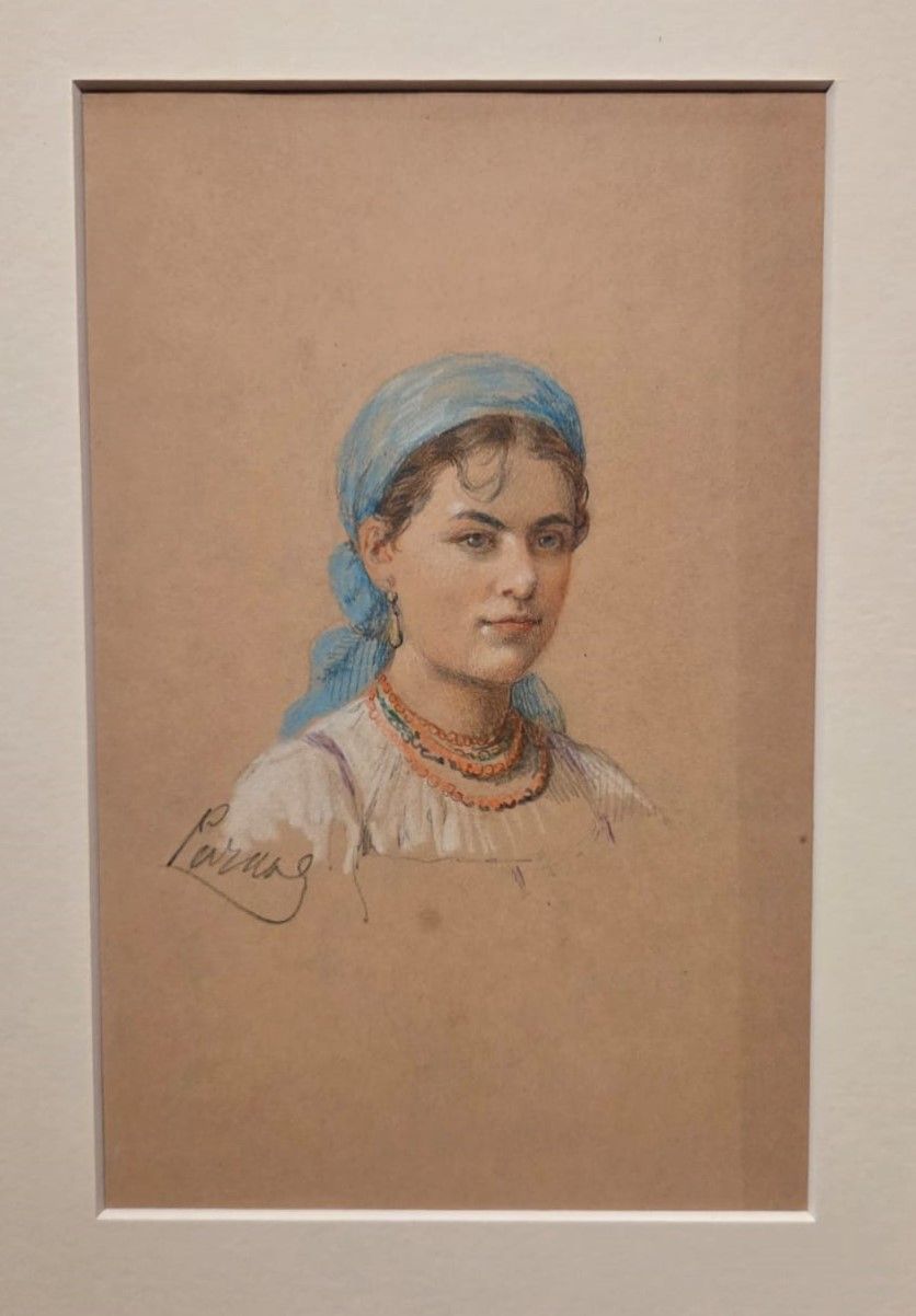 Николай Рачков. Головка русской девушки. 1860-1870-е бумага, акварель, белила, цветной и свинцовый карандаши