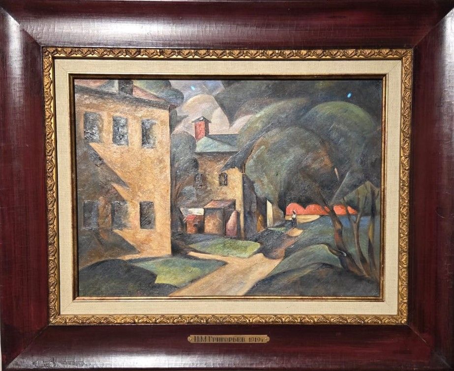 Григорьев Н.М. Городской пейзаж с женской фигурой. 1910-е - 1920-е картон, масло
