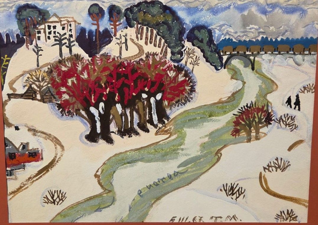 Т.А.Маврина. Река Истра 1967 бумага, гуашь, белила