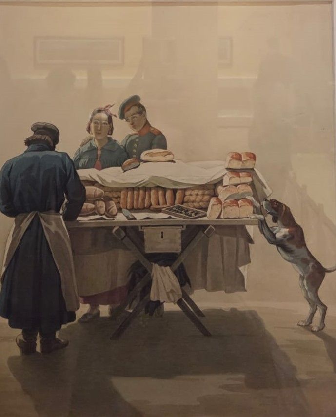 Продавец хлеба. Карл Карлович Гампельн. Россия. около 1850. бумага, акварель, лак