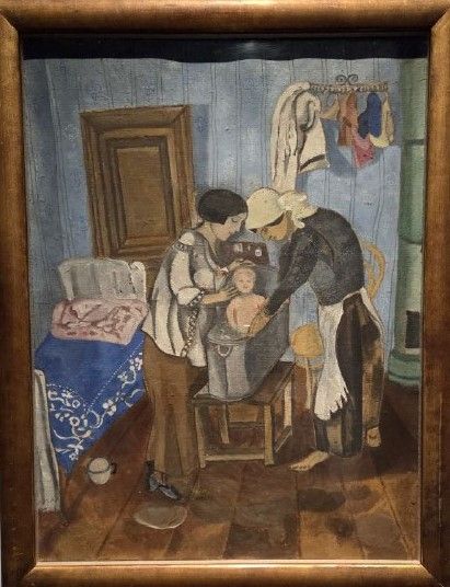 Купание ребенка. 1916 картон, темпера