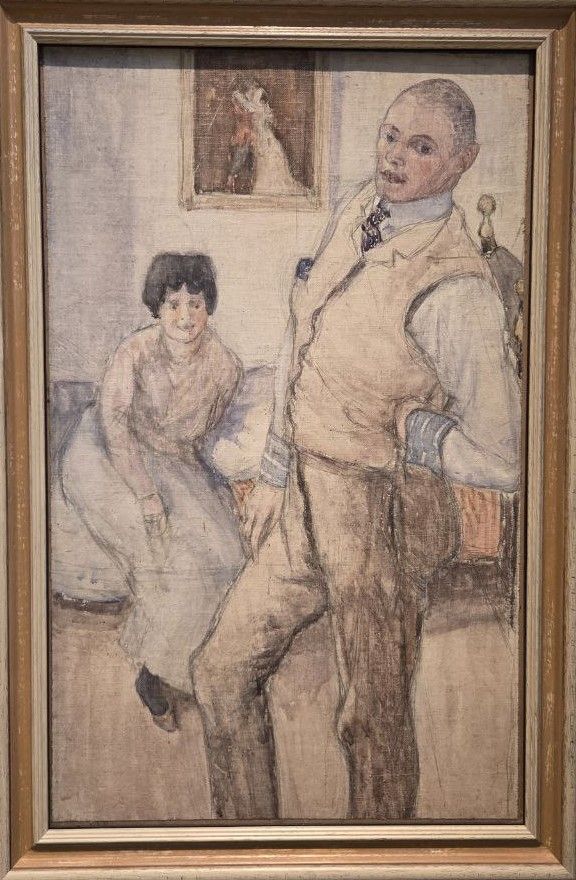 Михаил Ларионов. Автопортрет с неизвестной. 1924 холст на картоне, масло, графитный карандаш