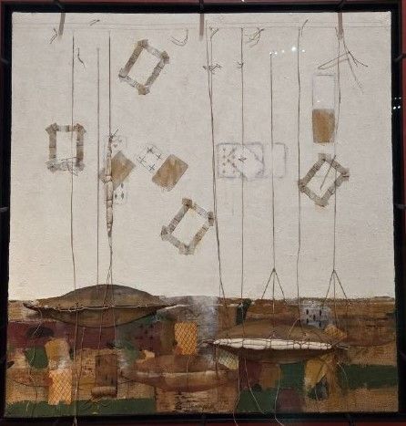 Уходящие объекты. 1981 фанера, масло, акрил, коллаж