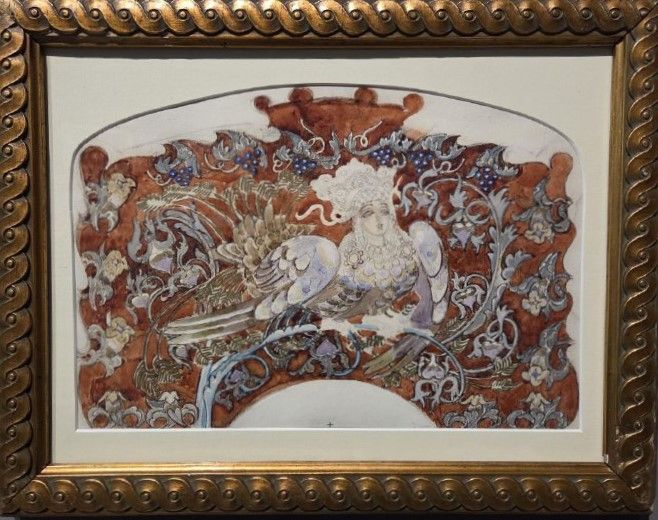 Михаил Врубель Птица Сирин Эскиз росписи камина. 1900 бумага на картоне, акварель, белила, бронза