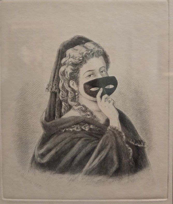 Андрей Сомов (Гравер) Барыня с маской в руке 1870 бумага, офорт