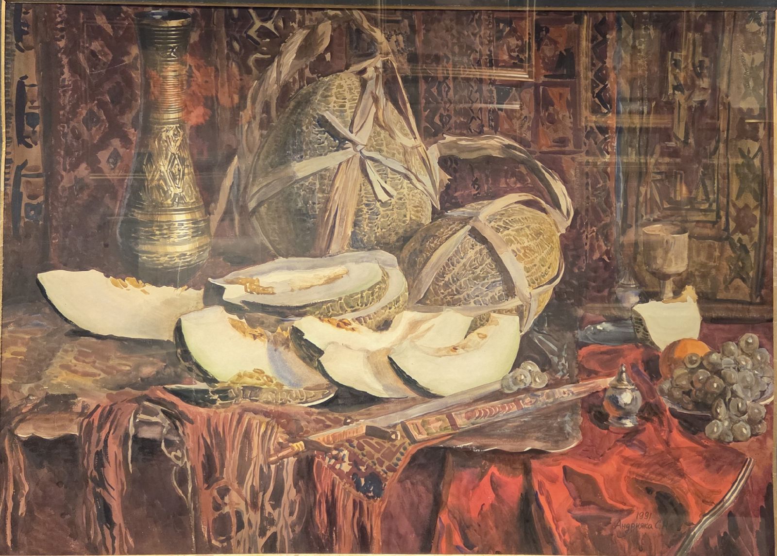 Андрияка С.Н. Восточный натюрморт с дынями 1991 бумага, акварель