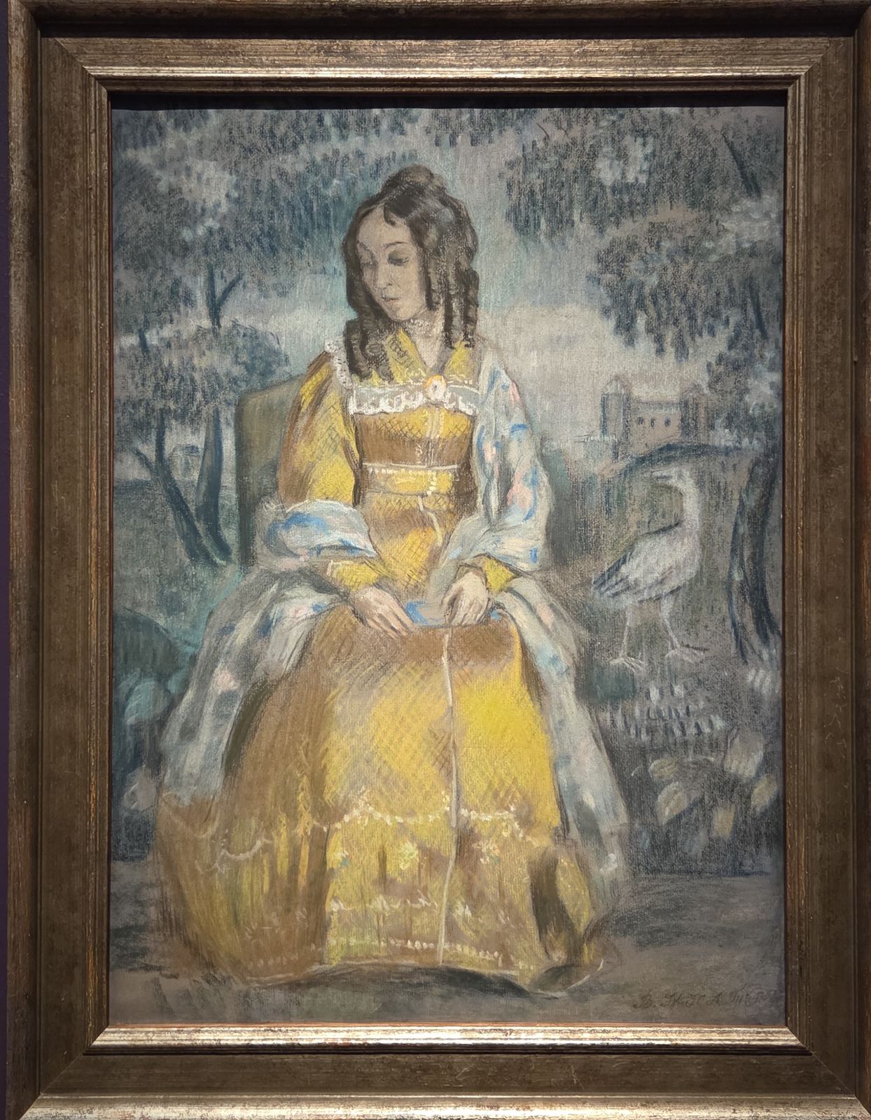Дама у гобелена. Портрет Н.Ю.Станюкович 1903 бумага цветная, пастель